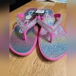 bebe girls Pink Glitter Wedge Flip Flop Sandals with Rhinestone Straps